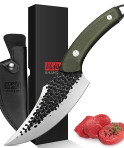 SHAN ZU 15cm Kochmesser für Profis mit G10 Griff und Lederscheide SHAN ZU Scharfes Japanisches Fleischmesser 15cm mit G1