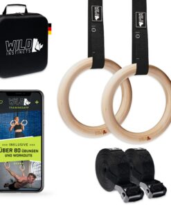 Wild Instincts Premium Turnringe zum Turnen - Calisthenics Ringe mit 5m Gurtbändern inkl. Case - Gymnastikringe für Gymn