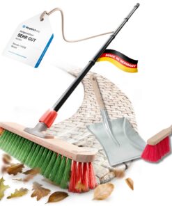 Novaliv Gartenbesen Elaston Grün/Rot | Besen mit Telescopistiel für den Garten | Praktische Kehrblech-Kehrschaufel Handf