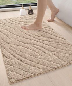 DEXI Rutschfeste Badematte weich Maschinenwaschbar 61x92cm Dekorativ für Badewanne Dusche Toilette Beige