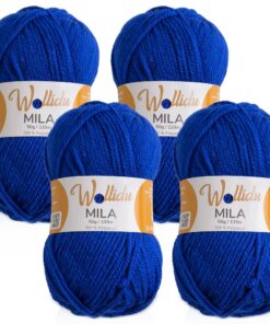Wollidu Mila Garn zum Häkeln und Stricken - Royal Blau - 100% Polyacryl - OEKO-TEX STANDARD 100 - 4 x 50g/133m Strickgar