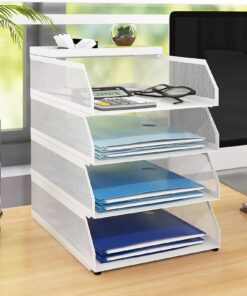 PUNCIA A4 Dokumentenablage 4 Metallfächer Weiß Büro Organizer