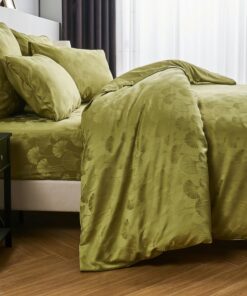 Luofanfei Satin Bettwäsche Sommer Kühlend Grün Florales Blätter Muster Microfaserbettbezug Set 135x200 cm Einzelbett Rei
