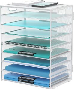 9-stöckiger Schreibtisch Organizer mit Griffen für Büro - Weißer Papier-Dokumenten-Aktenhalter