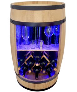WEECO Holzfass mit Weinhalter RGB LED Beleuchtung für Hausbar und Whiskybar - Rustikaler deko Barschrank - Fassbar 80 cm