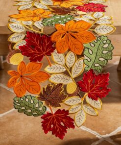 Joyfol Day Herbst Tischläufer bunte Ahornblätter bestickt Tischdekoration Zuhause Esszimmer Küche Party 35,6 x 175,3 cm