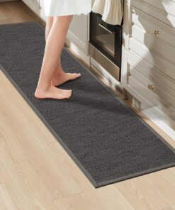 LEKEEPGO Waschbare Küchenteppiche rutschfest 43x150cm Grau Küchenläufer Flur Waschbare Teppiche