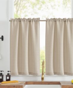 TOPICK Scheibengardinen Küche beige Lichtdurchlässig Modern für Wohnmobil Küchenfenster 2er Set 60H x 70B cm OEKO-TEX ST