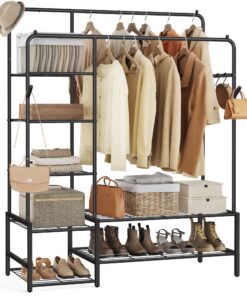 SONGMICS offener Kleiderschrank, Metallrahmen, 7 Ablagen, für Schlafzimmer, Wohnzimmer, Eingangsbereich, schwarz HSR182B