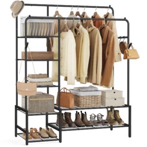 SONGMICS offener Kleiderschrank, Metallrahmen, 7 Ablagen, für Schlafzimmer, Wohnzimmer, Eingangsbereich, schwarz HSR182B