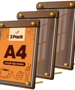 VAIIGO A4 Acryl-Schildhalter - Preisdisplay- und Fotorahmen für Café, Einzelhandel und Büro - 3 Stück Geneigter Tischauf