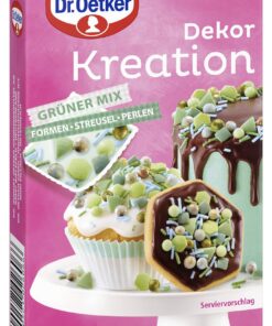 Dr. Oetker Dekor Kreation Grüner Mix - Dekoration aus Zuckerstreuseln für Backen und Tortendeko, ideales Dekorationsset