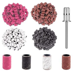 XIATIAN 221 Stück 80/120/180/240 Grit Schleifhülsen für Nageldesign und Nagelkunst, professionelle Schleifkappen Nagelfr