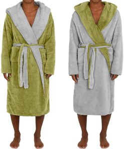 HOMELEVEL Herren Sauna Bademantel mit Kapuze - Reversible aus Sherpa Fleece - Flauschig & Warm