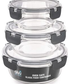 Igluu Meal Prep Runde Glas-Frischhaltedosen – 3er-Pack, 400ml, 650ml & 950ml, mikrowellen-, ofen-, gefrier- & spülmaschi