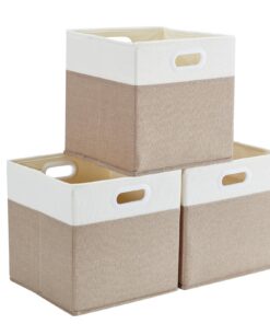 Mangata faltenfreie Stoff Aufbewahrungsbox 33x33x33 cm für Kleiderkörbe, Spielzeug und mehr (3er Set, Hell Khaki/Beige W