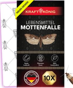 KRAFTKÖNIG Premium Lebensmittelmottenfalle - Geruchlose Falle mit Langzeitwirkung - Starke Lockwirkung Lebensmittelmitte