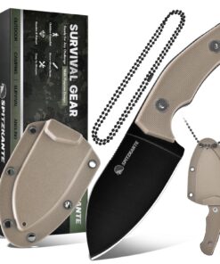 Neck Knife P-DA, Volltang-Stahl 5Cr14MoV, Schwarz und Khaki Griff für Outdoor-Ausflüge, 7,1cm Klingenlänge