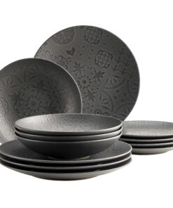 MÄSER 935076 Serie Vintage Tafelservice für 4 Personen, maurischer Stil, moderner Mattglashaltigkeit, 12-teiliges Kerami