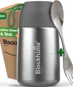 Blockhütte Thermobehälter 730ml Edelstahl mit langem Löffel, 14h heiß & 19h kalt für Arbeit