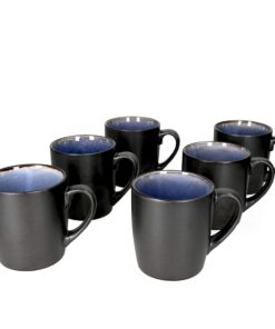 MamboCat Reactive Blue 6er Kaffeebecher-Set - Handgefertigte Steingut-Tassen mit Kupfer-Optik Design schwarz-blau - Robu