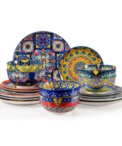 Sweejar Keramik-Geschirr-Set 18-teilig für 6, bohemiener Stil, spülmaschinen- und mikrowellengeeignet (bunt), ideales Ha