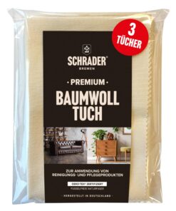 Schrader Premium Baumwolltuch - Poliertuch für Möbel und Kleidung - cremefarben - 25x33cm - 3 Stück [Amazon Zertifizieru
