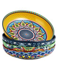 HENXFEN LEAD Porzellan Salatschüsseln Bohemian Style Bunte 4er Pack Große Servierschalen Pasta Salat Suppe