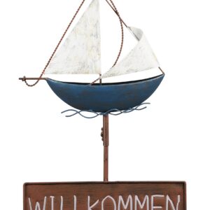 Posiwiodekorativer Garten-SteckerSchild WillkommenSegelbootMetallbemalterausgefallener Deko-Stecker