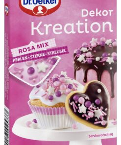 Dr. Oetker Dekor Kreation Rosa Mix zum Verzieren von Plätzchen, Torten & Desserts - Stern-, Streusel- & Perlen-Mix in We