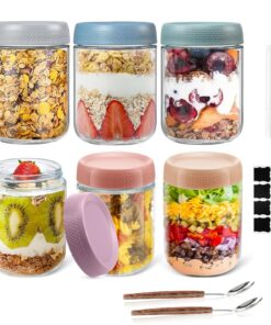 Sehr gute Nacht Oatmilch Gläser 6er Pack 500ml mit Schraubdeckel für Healthy Snacks Salat Joghurt Pudding Salat Chutney