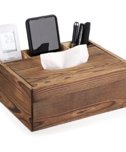 SUMTREE Vintage Rechteckige Taschentuchbox aus Holz für Zuhause mit 3 Fächern und Deko-Funktion(Schreibwaren, Fernbedien
