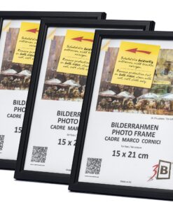 3-B Bilderrahmen GERA - Schwarz - für Wohnzimmer -IDDENASME: Holzrahmen, Fotorahmen, Portraitrahmen mit Acrylglas - 3-Pa