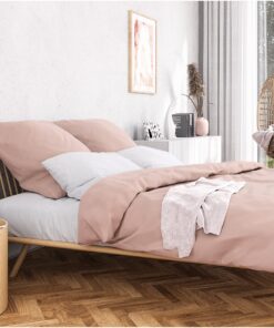 Wolkenfeld Mako-Satin Bettwäsche - Traumhaft weiche Baumwolle - Rosa - 1x Bettbezug 220x240 cm + 2X Kissenbezug 80x80 cm