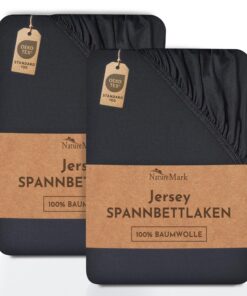 NatureMark 2er-Pack Jersey-Spannbettlaken – 100% Baumwolle, ÖKO‑TEX Standard 100, 140×200–160×200, Schwarz