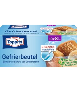Toppits Gefrierbeutel - 10 x 8L, Extra Reißfest, Transparent - Ideal für Lebensmittelaufbewahrung und Einfrieren
