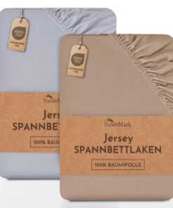NatureMark Jersey-Spannbettlaken 2er-Pack – 100% Baumwolle, 140 x 200–160 x 200 cm, Sand/Silber