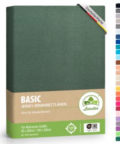 Leevitex® Spannbettlaken | 100% Jersey Baumwolle | Öko-Tex | Matratzenhöhe bis 25 cm | Dunkelgrün/Tannengrün OEKO-TEX ST