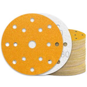 KONGMING 60 Stück 150mm Klett Schleifpapier Körnung 80 für Exzenterschleifer - Extrahelles Polieren