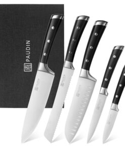 PAUDIN Scharfe Messer Set 5 Teilig Küchenmesser für Küchenanfänger undexperten Gemüse- und Brotmesser mit Hochwertigem C