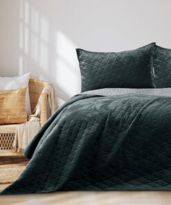 Tagesdecke 170x270 cm Anthrazit Silber zweiseitig Steppung Velvet Samt Laila OEKO-TEX STANDARD 100 - Premium-Qualität fü