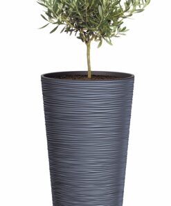 Garten Blumentopf konisch aus Kunststoff - Rillen Design - für Außen-Balcon-Terrassen - witterfest - 58 x 30 cm - Blumen