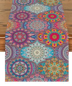 Boho Vintage Geometrie Mandala Tischläufer für Küche und Esstisch, Hochzeitsdekoration, Party - 40x180 cm - OEKO-TEX STA