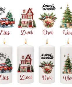 Advent Kerzen Tattoo 6-8cm | Perfekt für Auto und Haus Zahlen & Weihnachtsmotive | Kerzenaufkleber Weihnachten