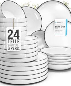 Pure Living Porzellan Geschirrset 6 Personen 24 tlg. Scandi TESTSIEGER weiß