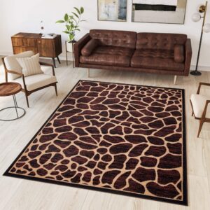 TAPISO Atlas Kurzflor Afrika Tiermuster Wohnzimmer Modern Design ÖKOTEX 120 x 170 cm TAPISO Atlas Teppich Tierfellimit