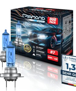 Diamond Vision 2x H7 Lampe Auto H7 12V 55W | Zweimal so langlebig | Kaltweiß Xenon Look 8500K | Halogen KFZ Autolampen |