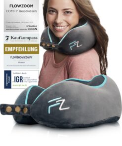 FLOWZOOM Nackenkissen Flugzeug & Auto - Memory Foam mit 360° Stütze - Atmungsaktiver Bezug Grau