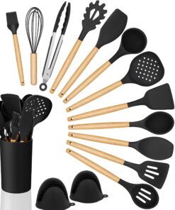 Homikit Küchenhelfer, hitzebeständiges Antihaft Silikon Kochutensilien Set mit Utensilienhalter für professionelle Küche