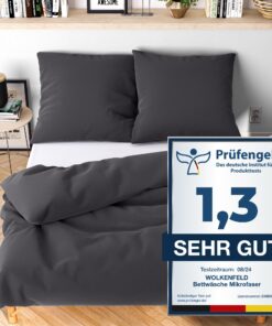 Wolkenfeld Bettwäsche 135x200 cm – Anthrazit - kuschlig weich & bügelfrei | OEKO-TEX Zertifiziert | Mikrofaser Bettwäsch